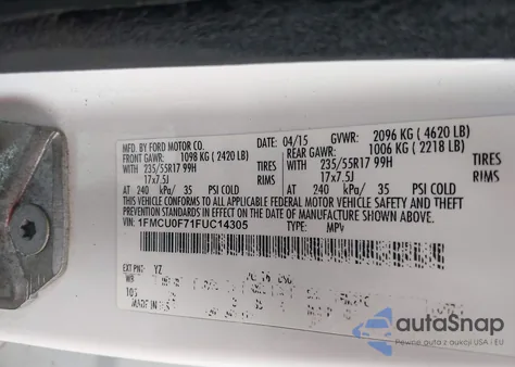 2015 Ford Escape S из США, поврежденный, VIN 1FMCU0F71FUC14305